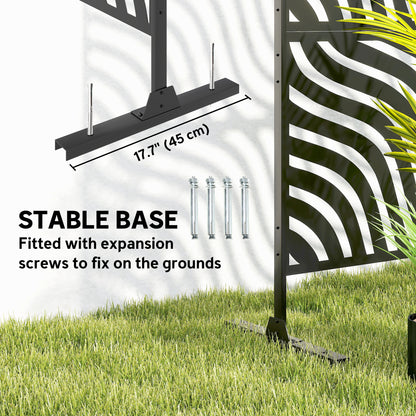 Metal Outdoor Privacy Screen, Freestanding Outdoor Divider with Stand, 78" x 48", Black