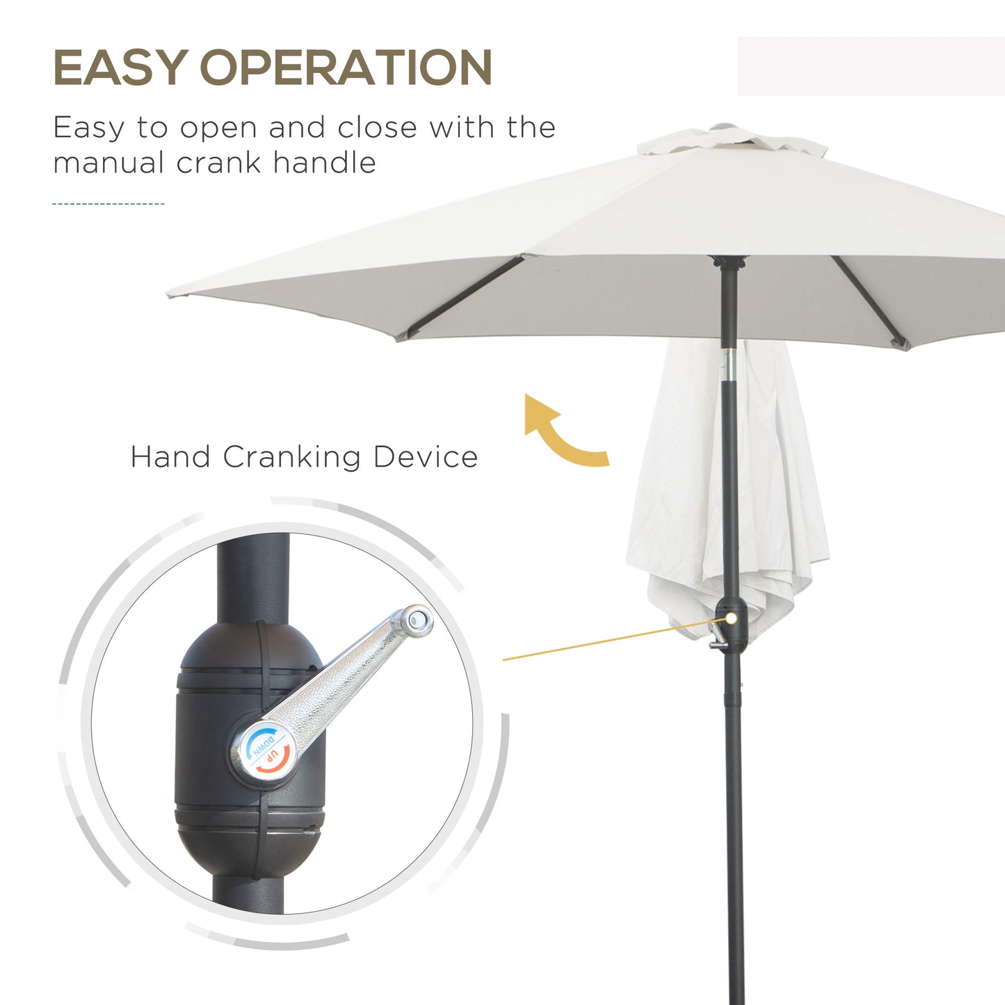 8.5' Round Aluminum Patio Umbrella 6 Ribs Market Sunshade Tilt Canopy w/ Crank Handle Garden Parasol Cream White