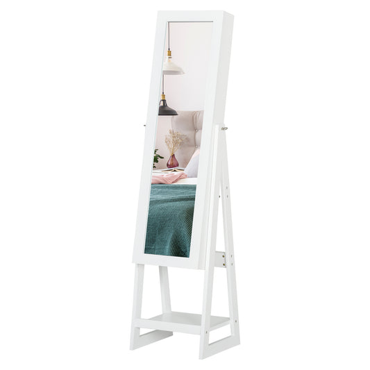 Jewellery Cabinet with Full-Length Mirror, Standing Jewelry Armoire with LED Light, White
