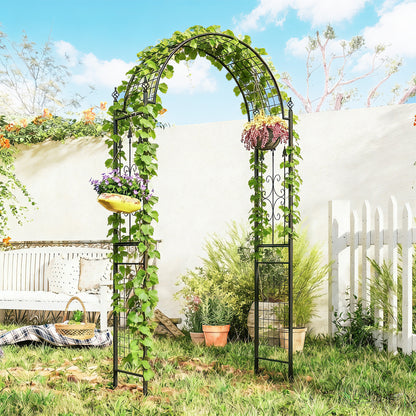 7.5 ft Steel Garden Arch, Outdoor Trellis Arbor with Scrollwork for Climbing Plants, Wedding Arch, Black