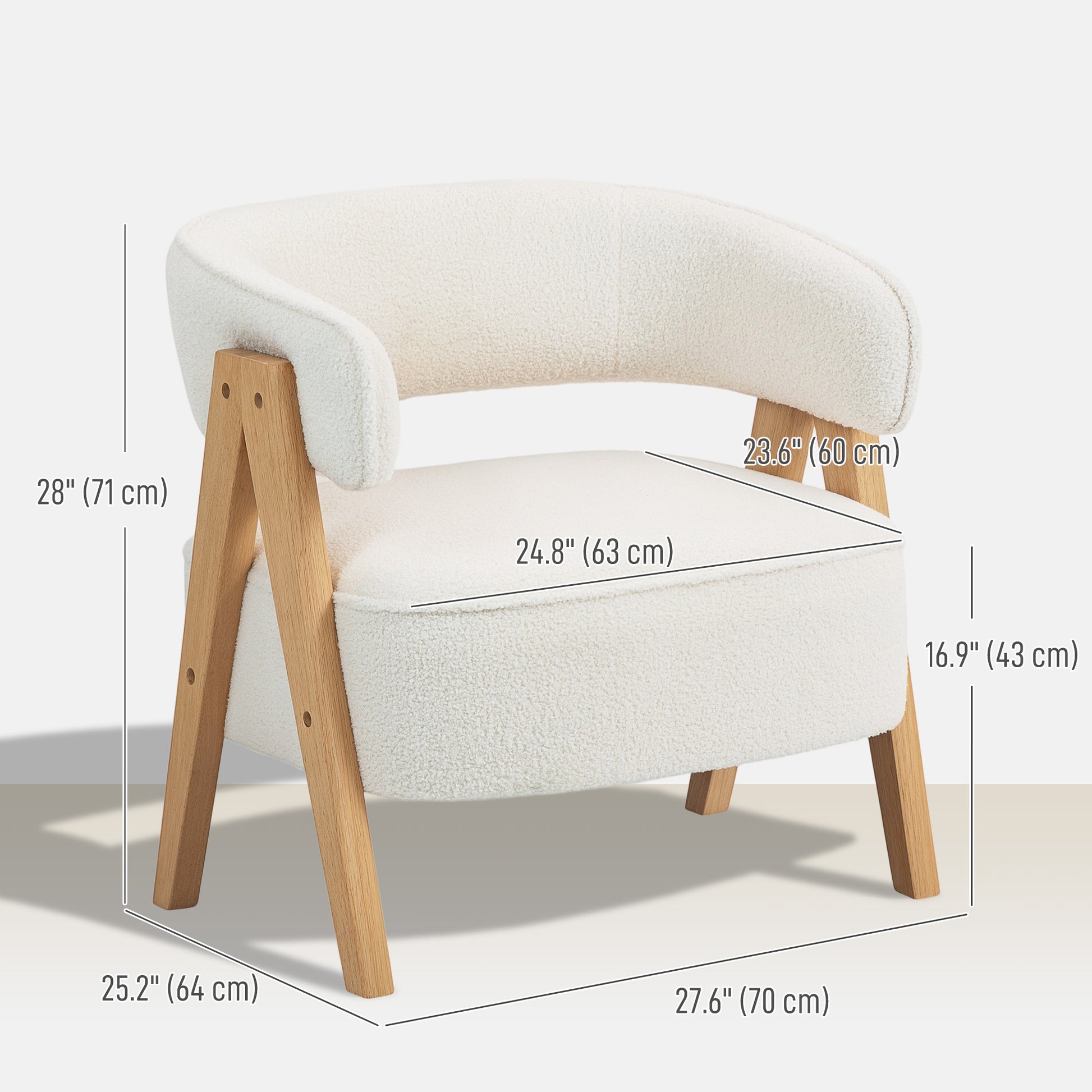 Sherpa Fleece Accent Chair, Upholstered Armchair with Solid Wood Legs and Steel Frame for Living Room, White