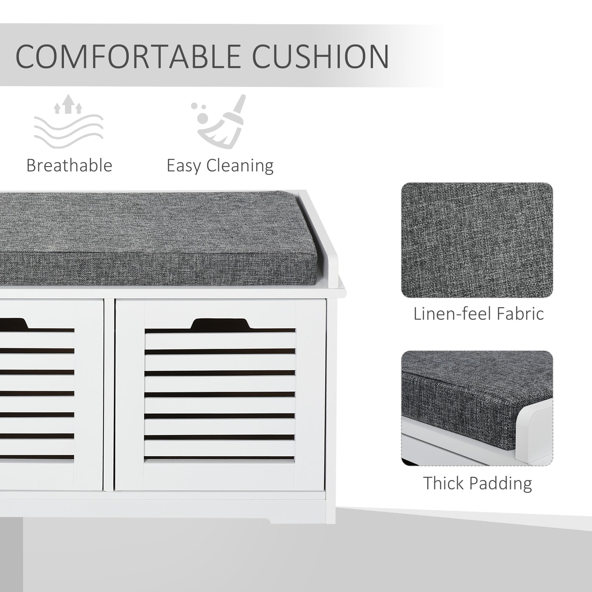 Upholstered Shoe Cabinet Storage Bench with Padded Cushion, with 3 drawer Enough Storage Space Bench Stool for Living Ro