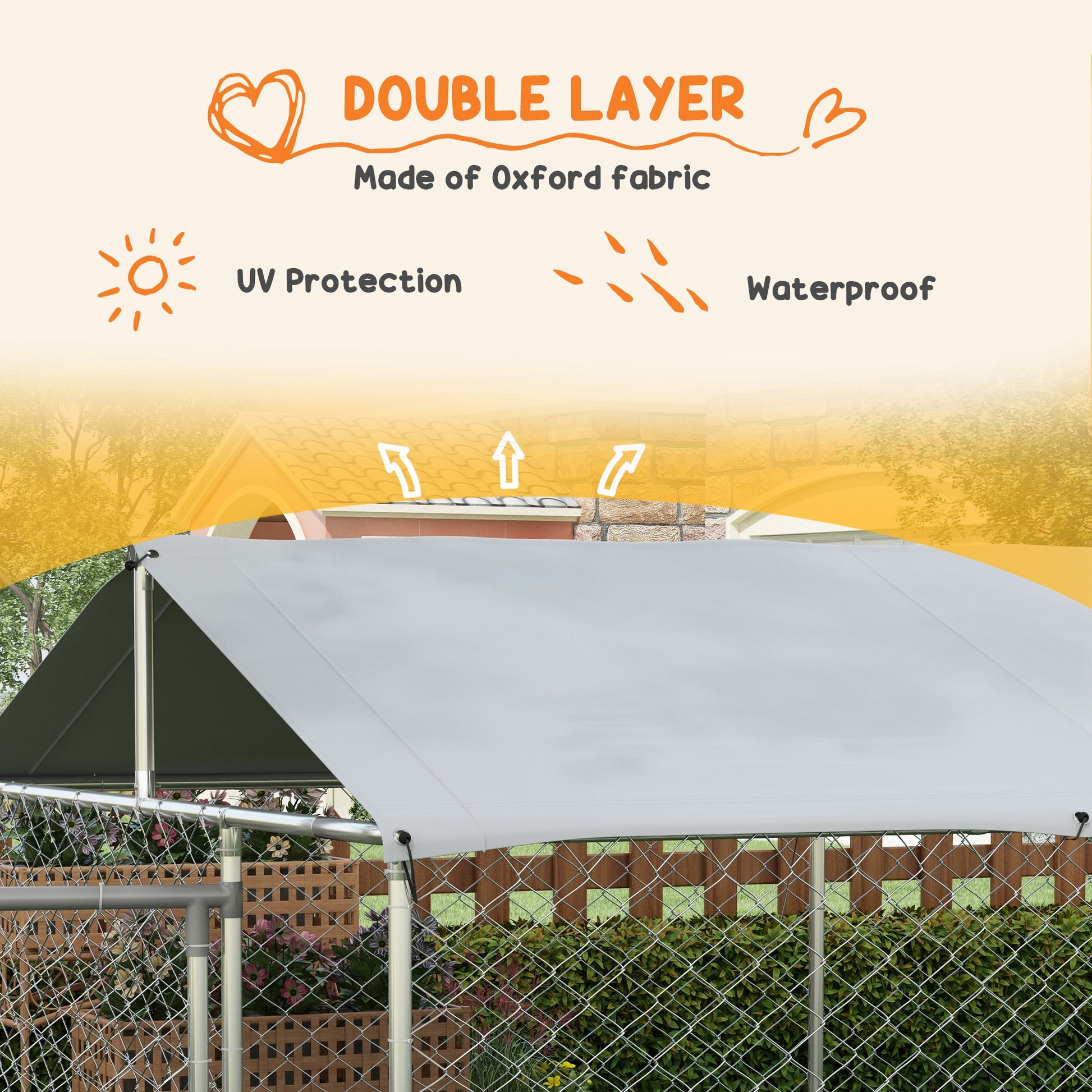 19.7' x 7.5' x 4.9' Outdoor Dog Kennel Weatherproof Play Run for Medium Gentle Dogs with UV & Waterproof Cover, Silver