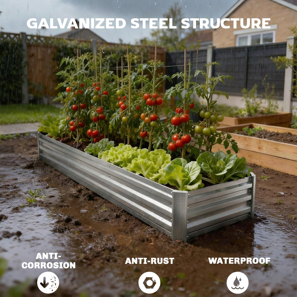 8'x2'x1' Galvanized Raised Bed, Large Elevated Planter Box for Growing Flowers, Herbs and Vegetables, Silver
