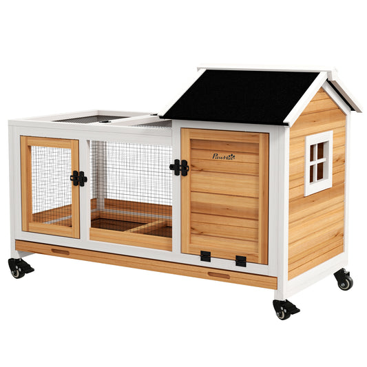 Rabbit Cage with Wheels, Ramp, Run, Tray for Indoor Outdoor, Suitable for Rabbit, Guinea Pig, Yellow