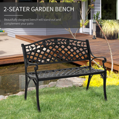 Outdoor Garden Bench, 40" Patio Bench with Aluminum Frame and Armrests, 2-Person Patio Loveseat with Floral Pattern for 