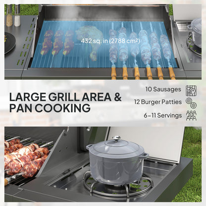 4+1 Burner Liquid Propane Gas Grill Outdoor Portable BBQ with Side Burner, Warming Rack, Side Shelf, Storage Cabinet, Th