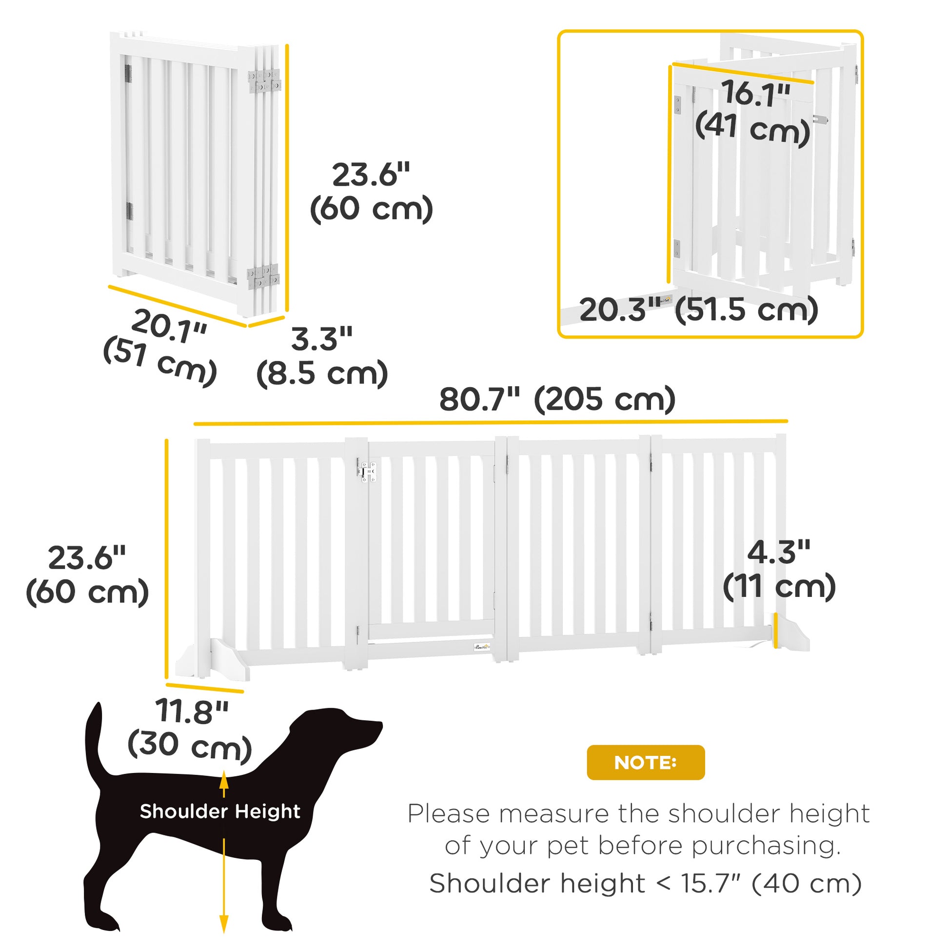 23.5"H Foldable Dog Gate with Door, 4 Panels Freestanding Pet Gate Barriers Indoor with Support Feet, Puppy Fence for Do
