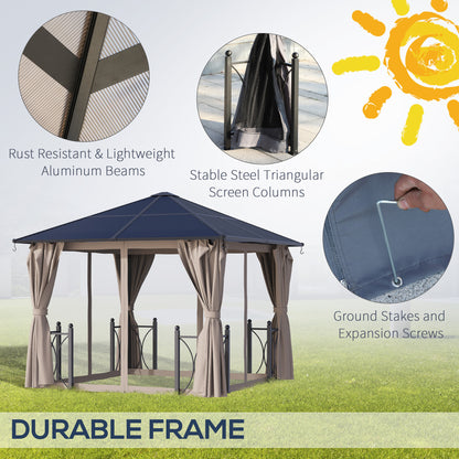 10' x 10' Hardtop Gazebo with PC Board Roof and Aluminum Frame, Patio Gazebo with Curtains and Netting for Party Wedding