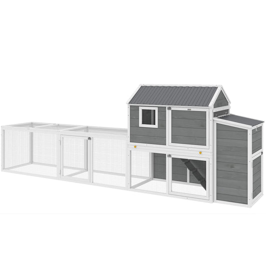 Large Chicken Coop, 134"L Wooden Chicken House with Run, Nesting Box, Slide-Out Tray, Waterproof Roof and Ramp