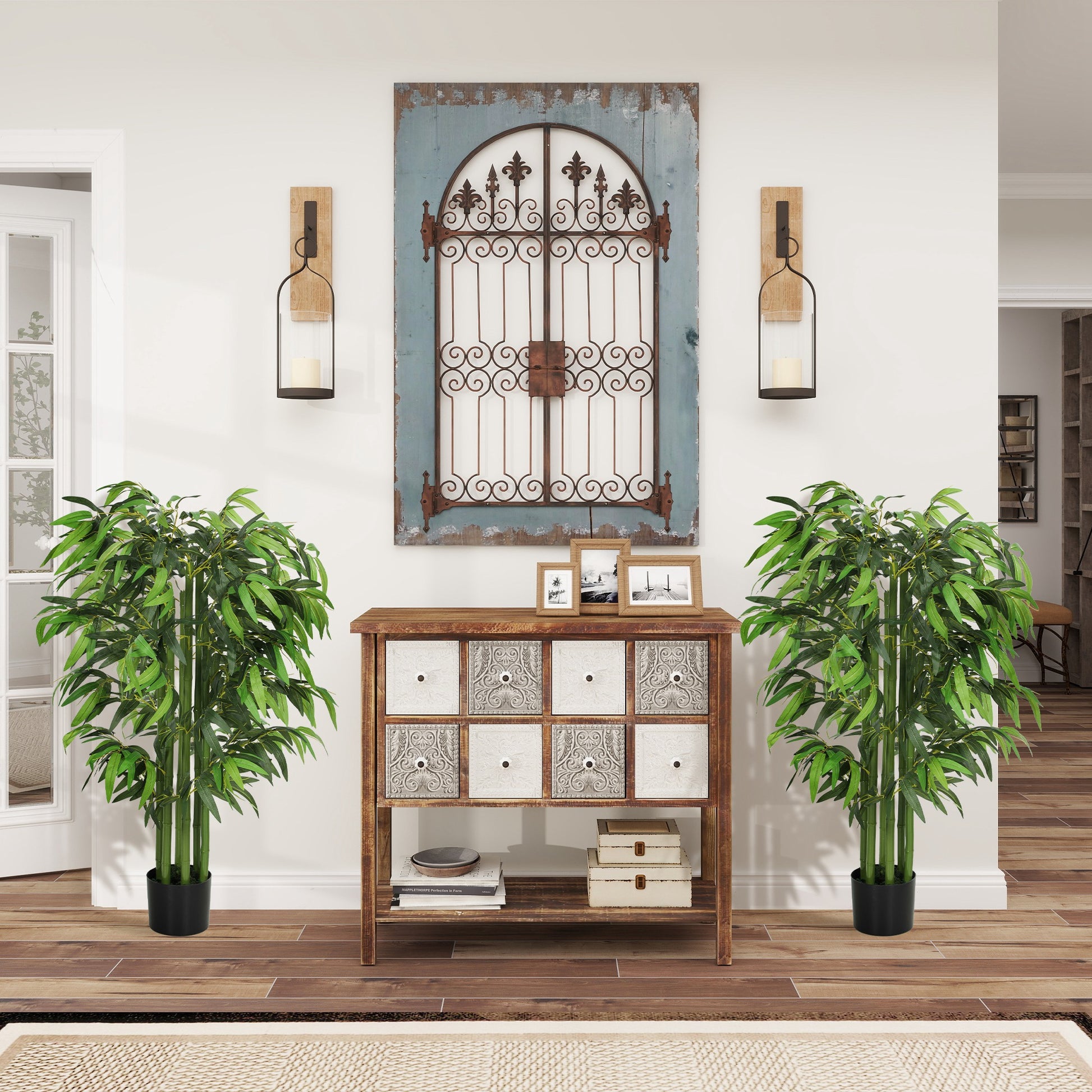 4.6FT Artificial Bamboo Tree Set of 2, Decorative Faux Plant in Nursery Pot, Faux Tree for Home Indoor Decor