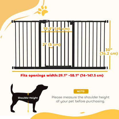 29"-58" Wide Pet Gate with Door Dog Gate and Barrier Indoor for Stairs Includes 7", 8", 12" Extensions Kit, 30 Inch Tall