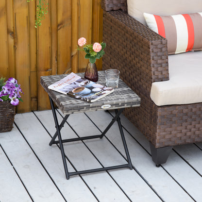 Rattan Coffee Table Folding Patio Outdoor Side Table Wicker for Balcony, Porch, Poolside, 15.75"x15.75"x15.75", Grey