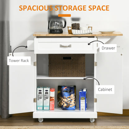 Foldable Kitchen Island with Storage Drawer, Farmhouse Style Rolling Utility Cart, Coffee Bar Cabinet on Wheels with Dro