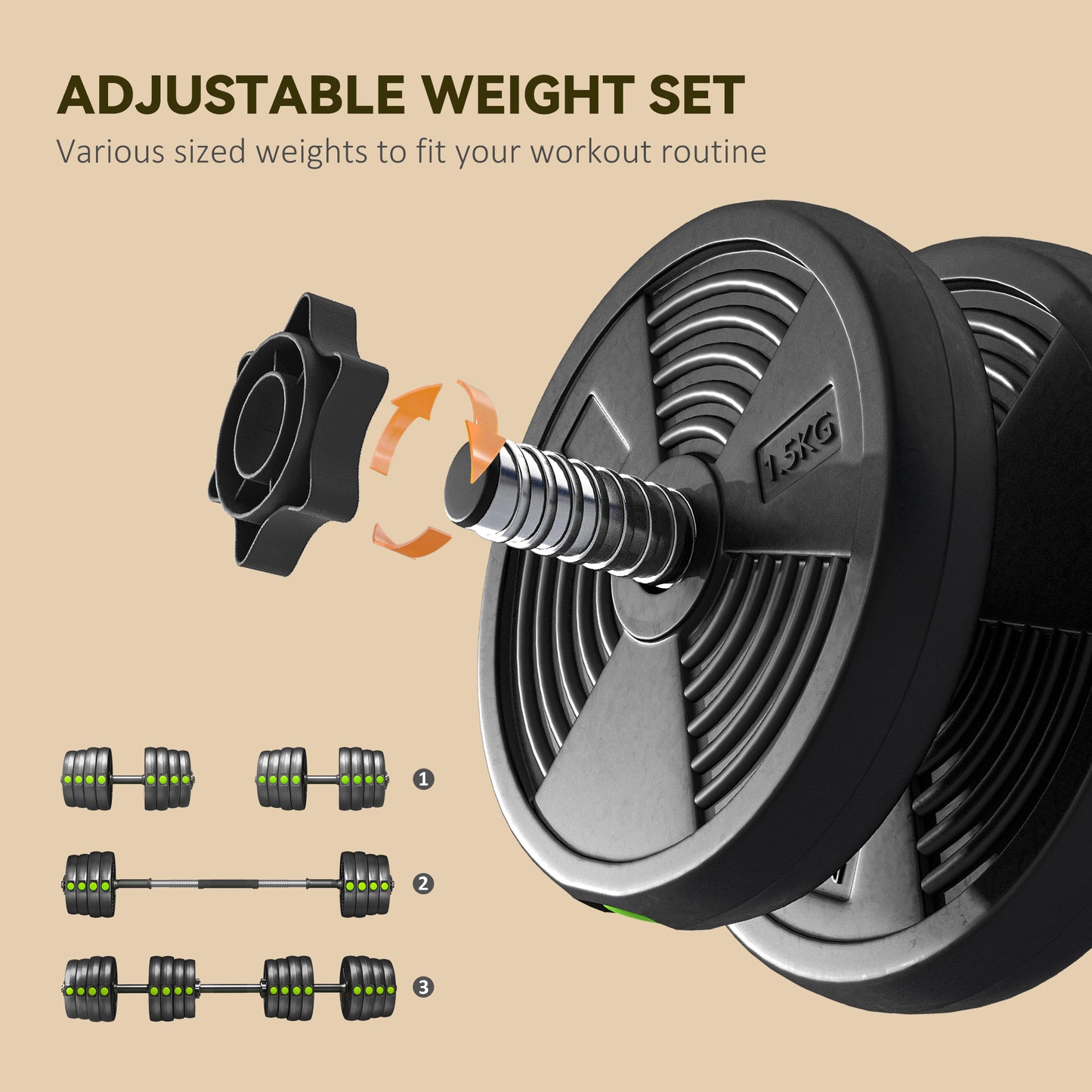 Soozier 66LBS 2-in-1 Adjustable Barbell & Dumbbells Set, Weights Set with Non-slip Handles for Men and Women Home Gym Tr