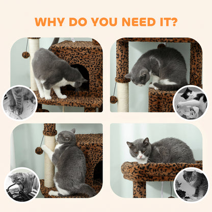 52 Inch Cat Tree with Scratching Posts, Cat Bed, Condo, Jumping Platforms, Toy Balls, Anti-tip Kit