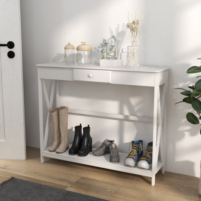 39" Console Table, 2 Tier X-Design Narrow Entryway Table with Drawer and Storage Shelf for Behind Couch, Living Room, Ha