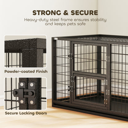 37 Inch Heavy Duty Dog Crate, Large Metal Dog Kennel with Removable Tray, 3 Doors and Secure Lock