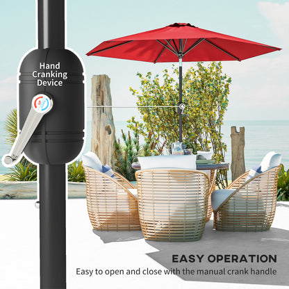 Patio Sun Umbrella, Outdoor Parasol with 6 Ribs, Wine Red