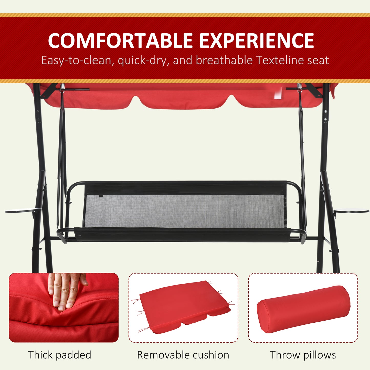3-Seat Outdoor Patio Swing Chair, 2-in-1 Convertible Flat Bed, Canopy Swing Glider w/ Adjustable Shade, Removable Cushio