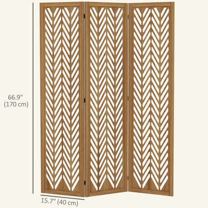 3 Panel Room Divider, 5.6ft Tall Wood Folding Privacy Screens, Freestanding Partition Wall Dividers, Light Brown