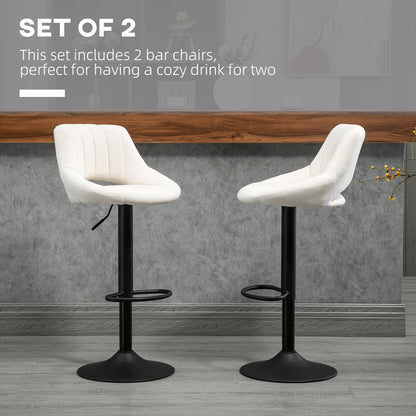 Bar Stools Set of 2, Swivel Counter Height Barstools with Adjustable Height, Linen Upholstered Bar Chairs with Round Met