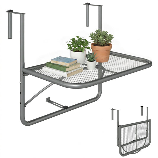 Adjustable Balcony Hanging Railing Table, Metal Mounting Mini Wall Desk Storage Rack, Outdoor Flower Stand Serving Table