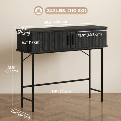 Mid-Century Entryway Table, Narrow Console Table with Storage Compartments for Behind Couch, Living Room, Black