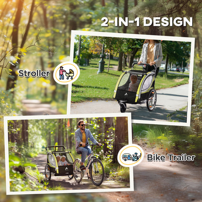 VarietyKart 2 Seat Bike Trailer for Kids 2-in-1 Double Baby Stroller with Handbrake, Rubber Wheels, 5 Point Harness, Wat