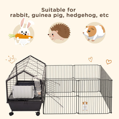 Guinea Pig Cage with Foldable Detachable Playpen, Rolling Rabbit Chinchilla Hedgehog Bunny Cage Small Animal Habitat wit