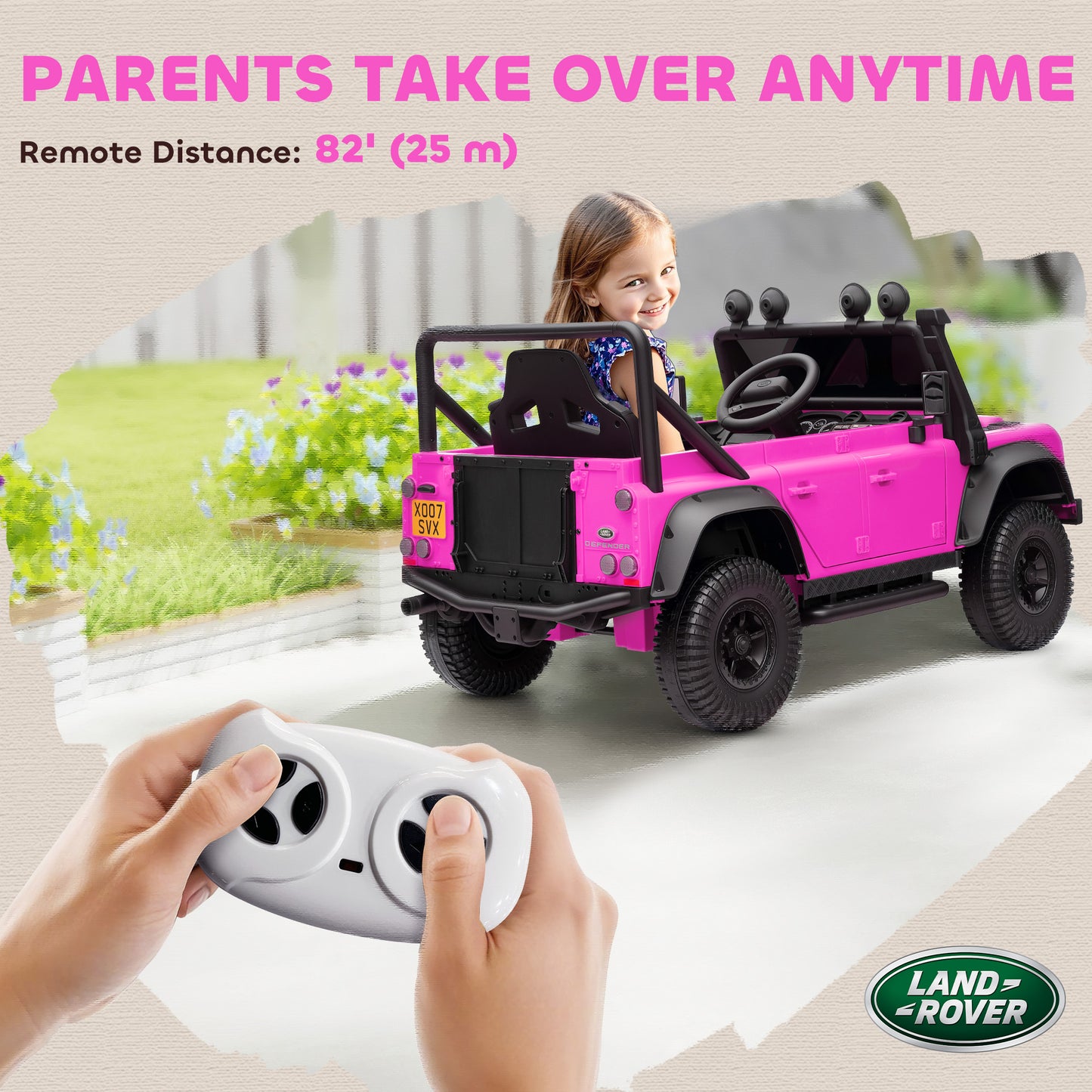 Qaba Land Rover Licensed Kids Ride on Truck with Remote Control, Spring Suspension, LED Lights, 3 Speed for Ages 3-5, Pi