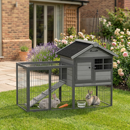 Rabbit Hutch Outdoor, 48"L Large Wooden Bunny Cage with Run, Grey