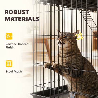 3-Tier Cat Cage Indoor, Detachable Metal Wire Kennel withwith Hammock, Platform, Tray and Cushion for 1-2 Kittens