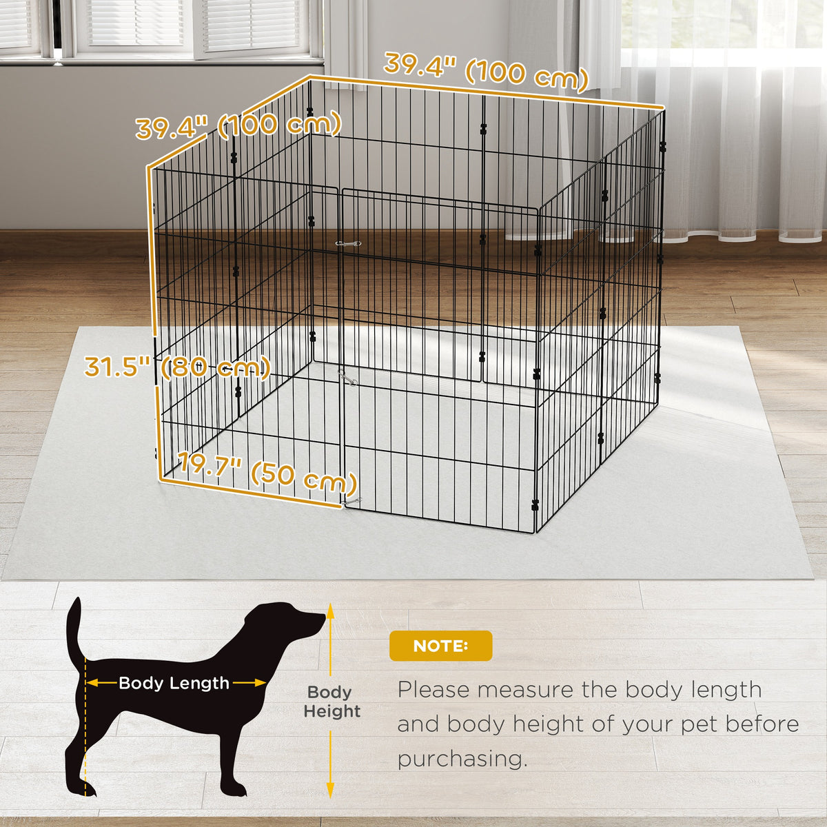 Foldable Metal Exercise Dog Playpen, Expandable Pet Fence for Small & Medium Dogs, 20" x 32", 8 Panels, Black