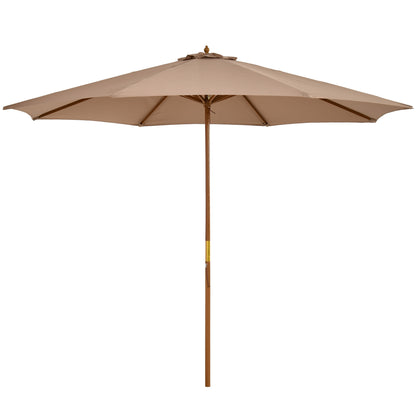 10' x 8' Wooden Patio Umbrella, Garden Parasol, Outdoor Sunshade Canopy with Bamboo Rib for Outdoor, Khaki