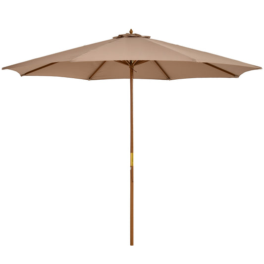 10' x 8' Wooden Patio Umbrella, Garden Parasol, Outdoor Sunshade Canopy with Bamboo Rib for Outdoor, Khaki