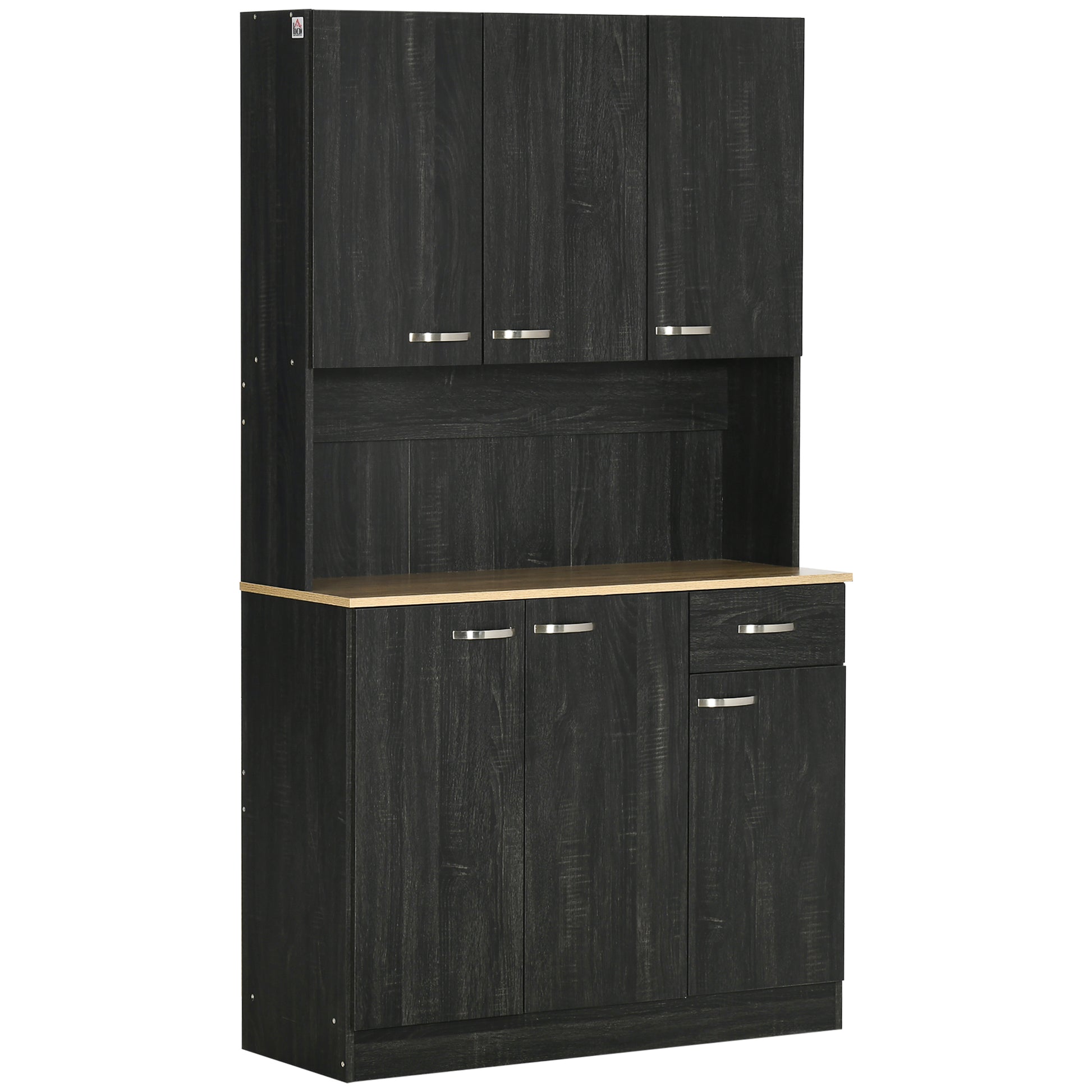 71" Kitchen Buffet with Hutch, Freestanding Kitchen Cabinet with Doors, Drawers, Microwave Counter, Black