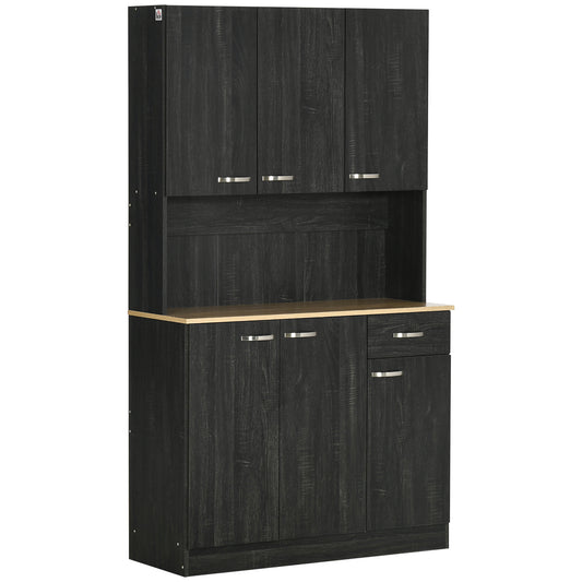 71" Kitchen Buffet with Hutch, Freestanding Kitchen Cabinet with Doors, Drawers, Microwave Counter, Black
