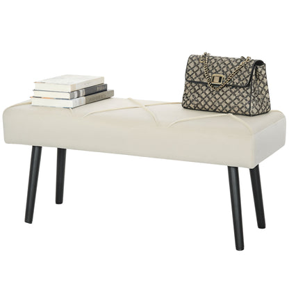 39 Inches Upholstered Bedroom Bench, Modern End of Bed Bench with Steel Legs, Cream White