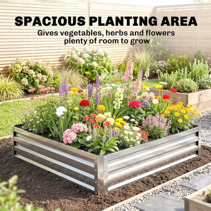4' x 4' x 1' Galvanized Raised Garden Bed, Outdoor Metal Planter Box with Open Bottom, Square Raised Garden Box for Vege