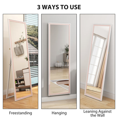64" x 21" Full Length Mirror, Rectangular Full Body Mirror with Frame, Standing, Hanging or Leaning, White and Pink