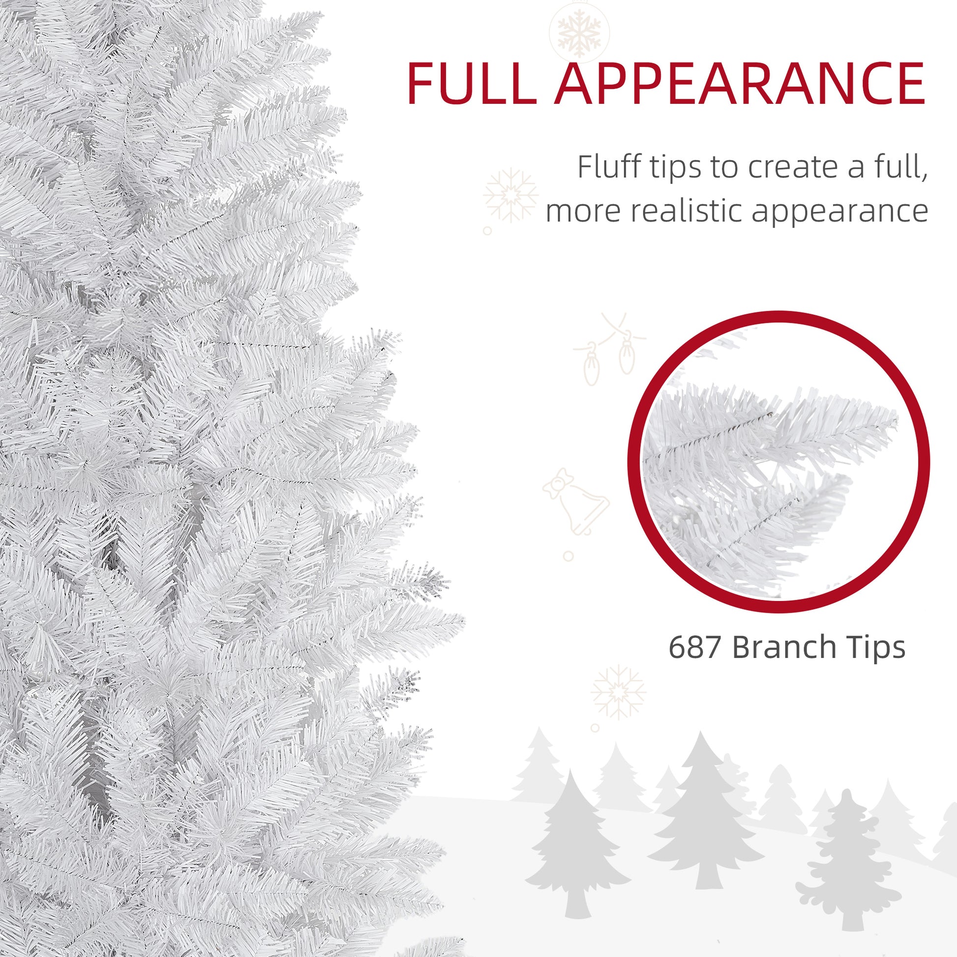 7ft Tall Pencil Artificial Christmas Tree with 687 Branch Tips with Steel Base, White
