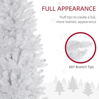 7ft Tall Pencil Artificial Christmas Tree with 687 Branch Tips with Steel Base, White
