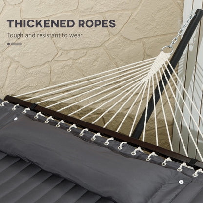 2 Person Hammock Quilted Double Hammock with Stand Pillow Spreader Bars for Outdoor Camping Beach, Dark Grey