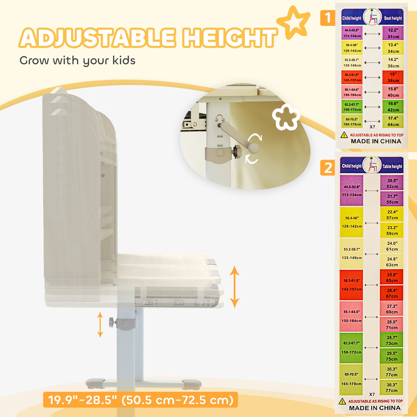 Qaba Kids Desk Height Adjustable with Tilted Desktop, Storage, Drawer, Pegboard, for 3-12 Years