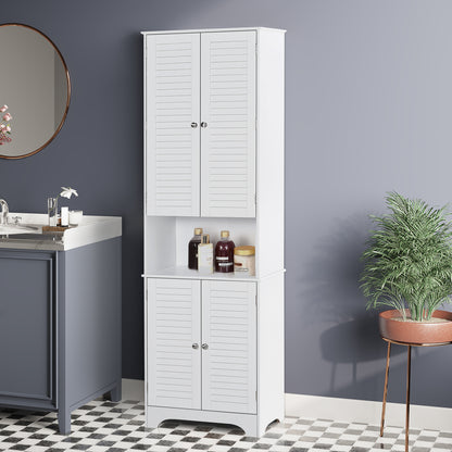 Tall Bathroom Storage Cabinet, Slim Bathroom Cabinet with 4 Shutter Doors and Adjustable Shelves, Toilet Vanity Cabinet,