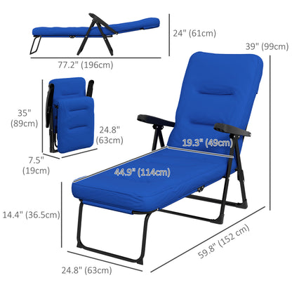 Outdoor Lounge Chair with Padded Cushion, Folding Reclining Patio Garden Chair with Recline Back, Footrest, for Poolside