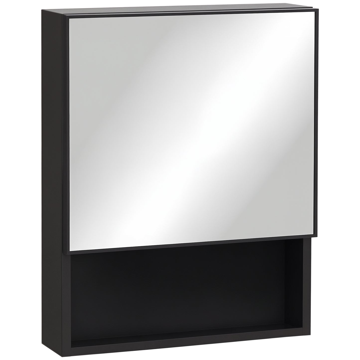 Bathroom Medicine Cabinet, Wall-Mounted Mirror Cabinet with Single Door, Storage Shelves and Stainless Steel Frame for L