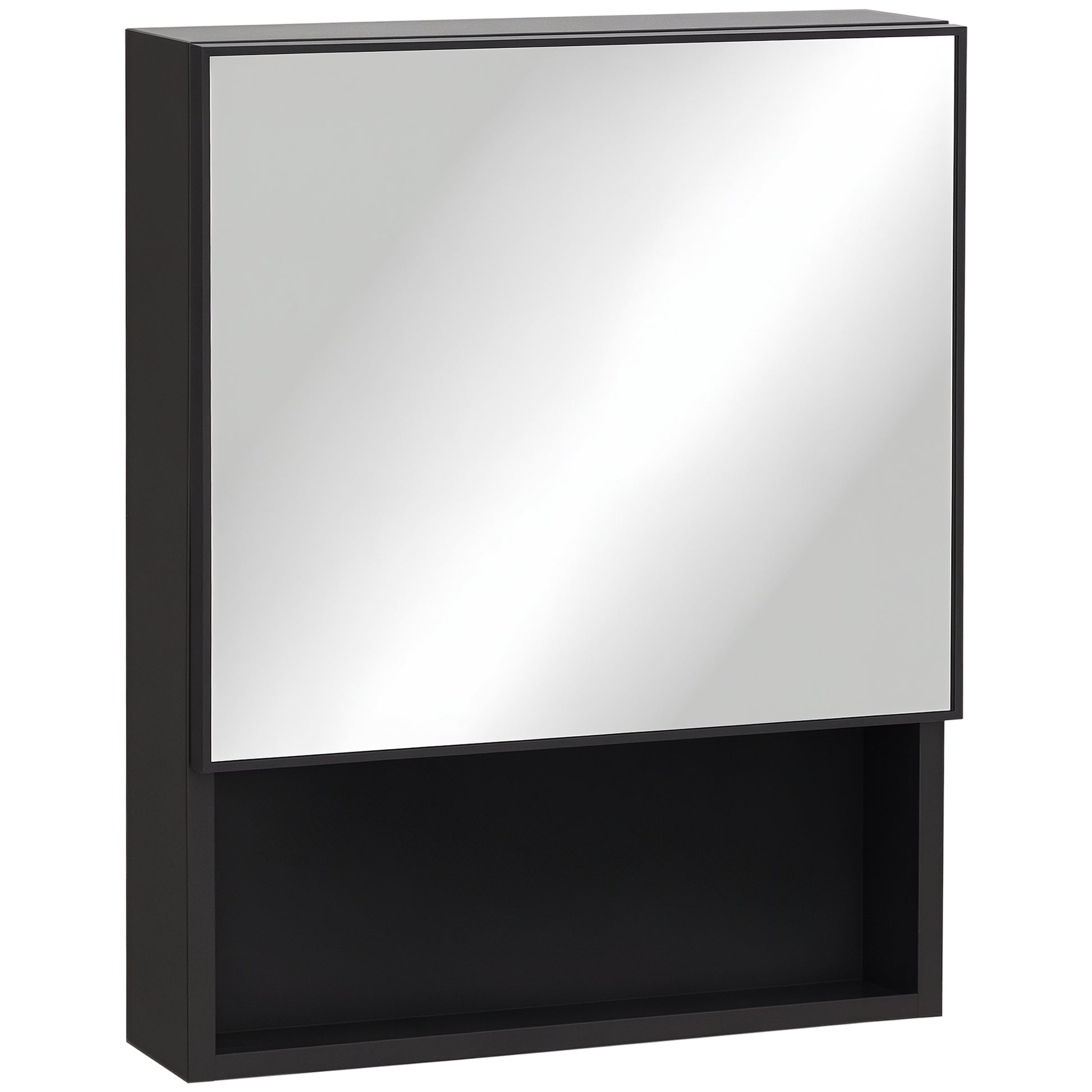 Bathroom Medicine Cabinet, Wall-Mounted Mirror Cabinet with Single Door, Storage Shelves and Stainless Steel Frame for L
