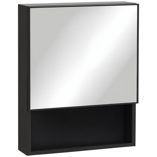 Bathroom Medicine Cabinet, Wall-Mounted Mirror Cabinet with Single Door, Storage Shelves and Stainless Steel Frame for L